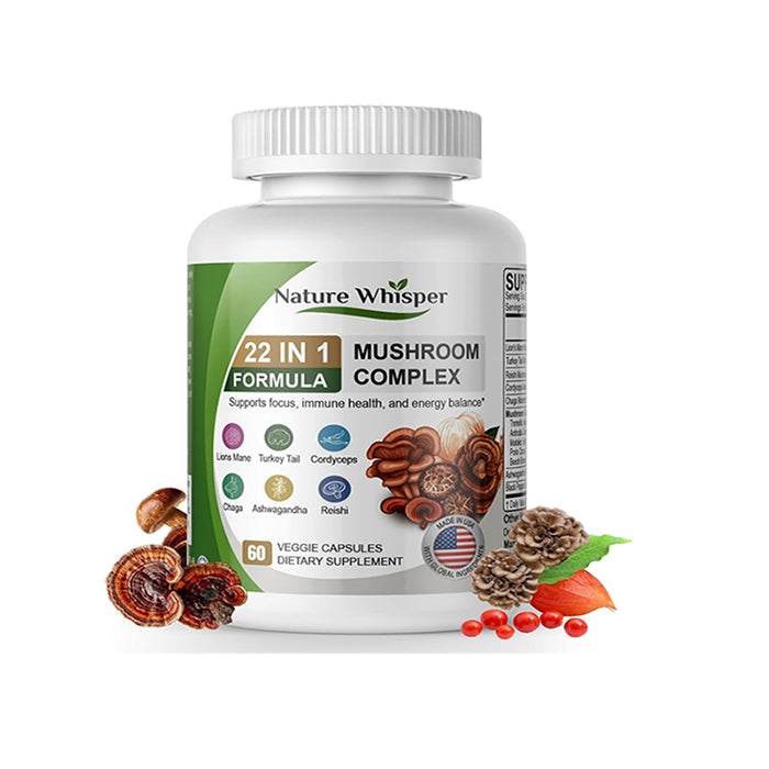 Nature Whisper 22-in-1 Lion's Mane Mushroom Supplement - 100% Fruiting Body