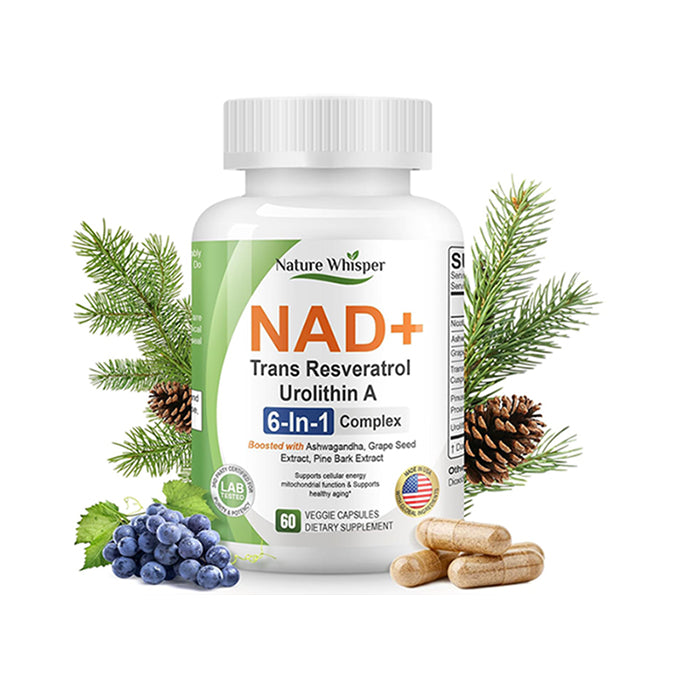Nature Whisper 6-in-1 Anti-Aging Supplement with NAD+ Trans-Resveratrol Urolithin A Ashwagandha